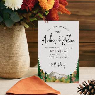 Convite para Casamento Autumn Mountain Watercolor
