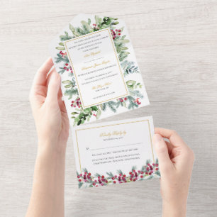 Convite para Casamento Ava Winter Berries com RSVP
