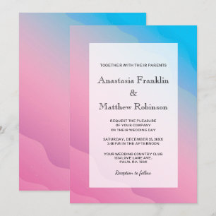Convite para Casamento Azul-Arco-Íris Azul Modern