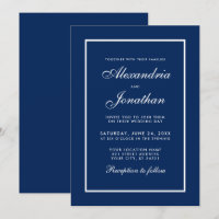 Convite para Casamento Azul Clássico Moderno Elega