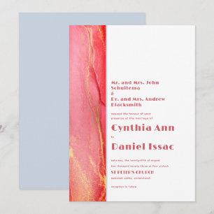 Convite para Casamento Azul Cor-de-Rosa Summery