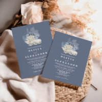 Convite para casamento azul da praia de Seashell