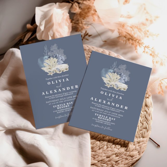 Convite para casamento azul da praia de Seashell (Criador carregado)