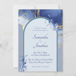 Convite para Casamento Azul de Aqua Marble Moderno