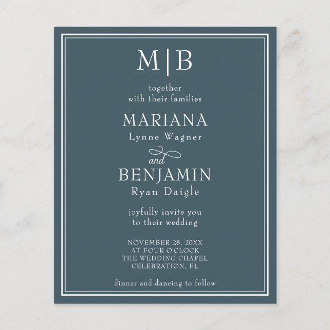 Convite para Casamento Azul de Fronteira Vinculada (Frente)