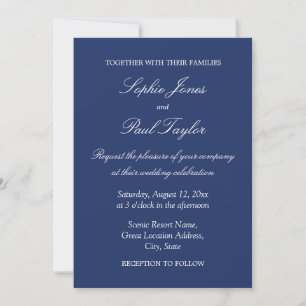 Convite para Casamento Azul de Marinho Elegante