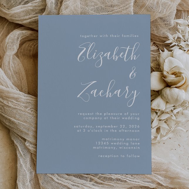 Convite para Casamento Azul Dusty de Script Modern (The perfect choice for a dusty blue themed wedding.)
