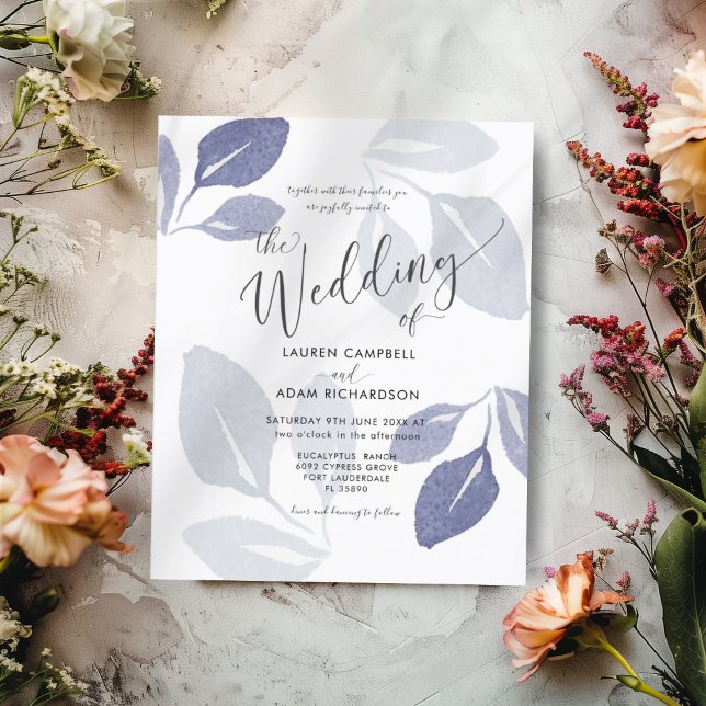 Convite para Casamento Azul Dusty Foliage Orçament (Criador carregado)