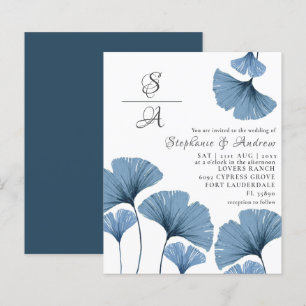 Convite para Casamento Azul e Branco da Folhagem d