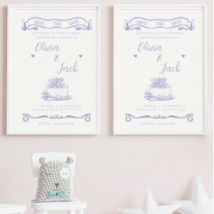 Convite para Casamento Azul e Creme