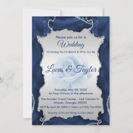 Convite para Casamento Azul e Prateado