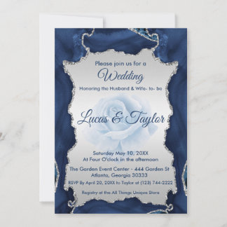 Convite para Casamento Azul e Prateado