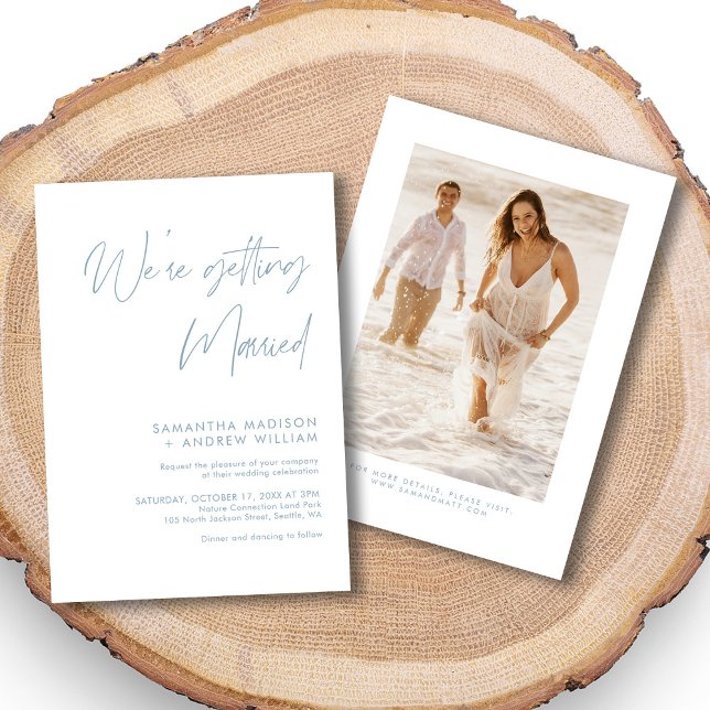 Convite para Casamento Azul Elegante Dusty com Fot (Personalized Elegant Dusty Blue Wedding Invitation with Photo)