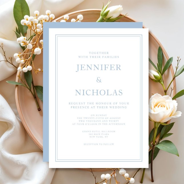 Convite para Casamento Azul em Pó Formal Elegante (Elegant Formal Blue Wedding Invitation)