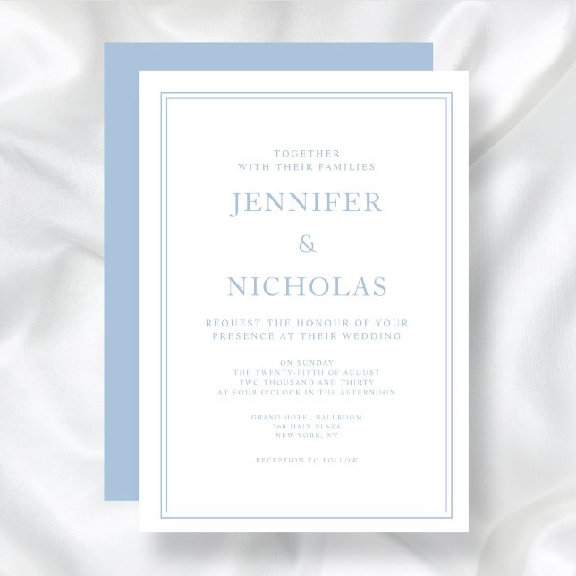 Convite para Casamento Azul em Pó Formal Elegante (Elegant Formal Blue Wedding Invitation)