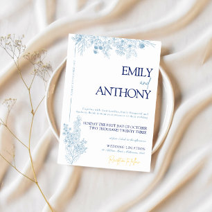 Convite para Casamento Azul Floral e Branco