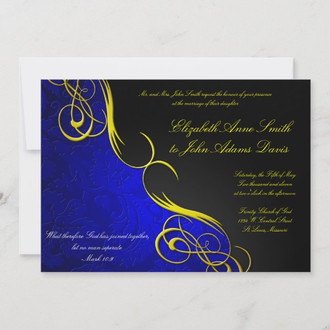 Convite para Casamento Azul/Negro (Frente)