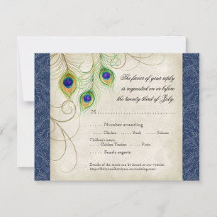 Convite para Casamento Azul Real de Penas Pavão