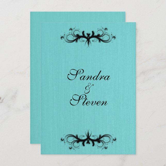 Convite para Casamento Azul Teal (Frente/Verso)