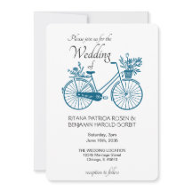 Convite para Casamento Bicicleta Simples Azul
