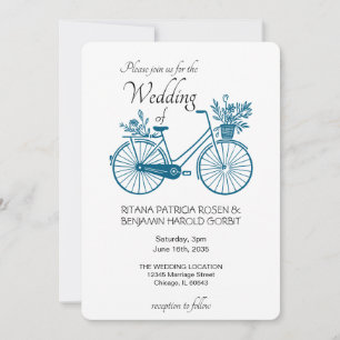 Convite para Casamento Bicicleta Simples Azul