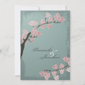 Convite Para Casamento - Blossom De Cereja De Teal