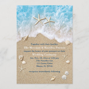 Convite para Casamento Blue Beach Waves & Starfish