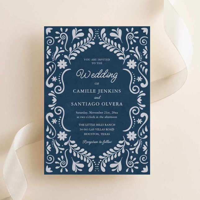 Convite para Casamento Blue Talavera Mexico (Blue Talavera Mexican Wedding Invite)