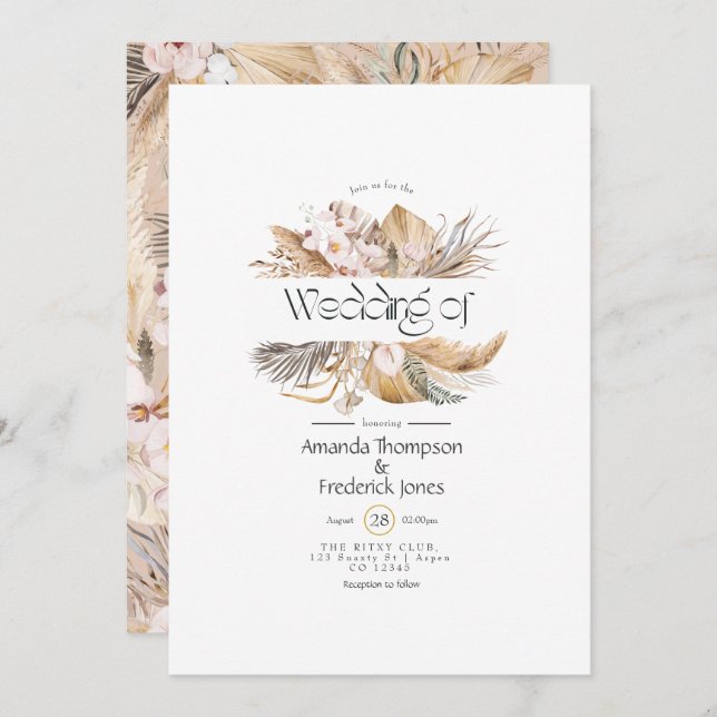 Convite para Casamento Boêmian Watercolor (Frente/Verso)