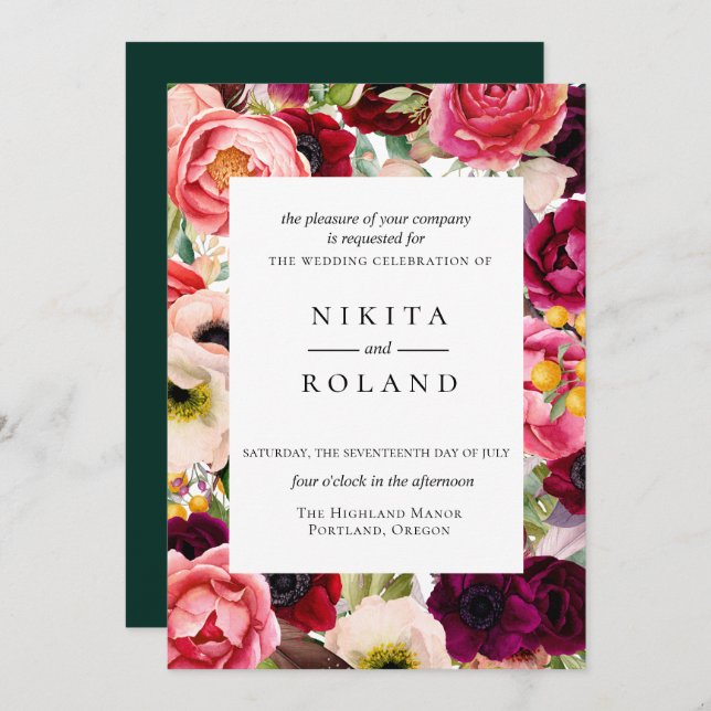 Convite para Casamento Bohemian Blooms (Frente/Verso)