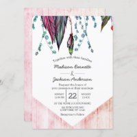 Convite para Casamento Boho Dream Catcher & Feathe