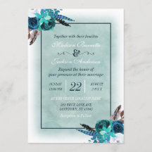 Convite Para Casamento Boho Marinho Azul Aqua Wate
