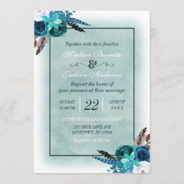 Convite Para Casamento Boho Marinho Azul Aqua Wate