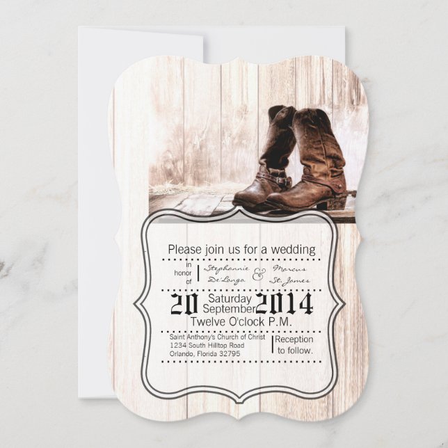 Convite para casamento Boot Country Rustic Wester (Frente)