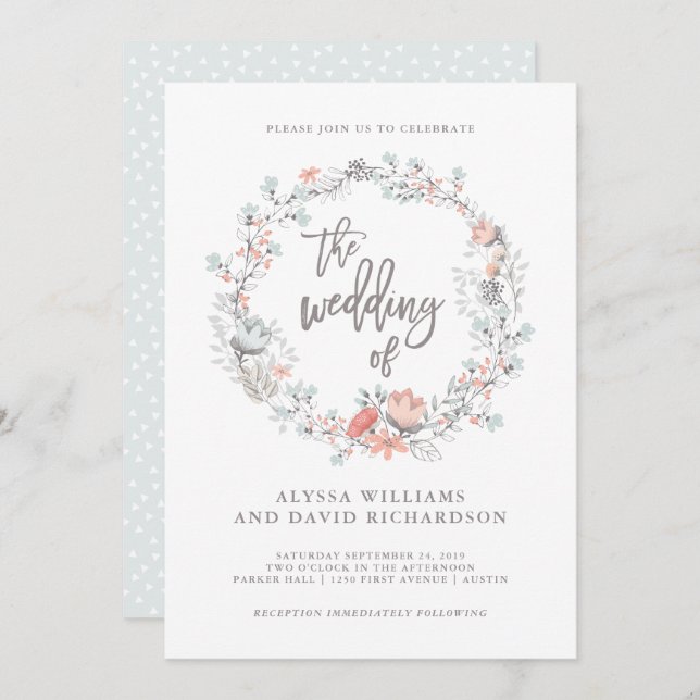 Convite Para Casamento Botânico Blue Boho (Frente/Verso)