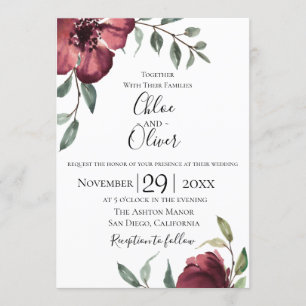 Convite Para Casamento Botânico Burgundy