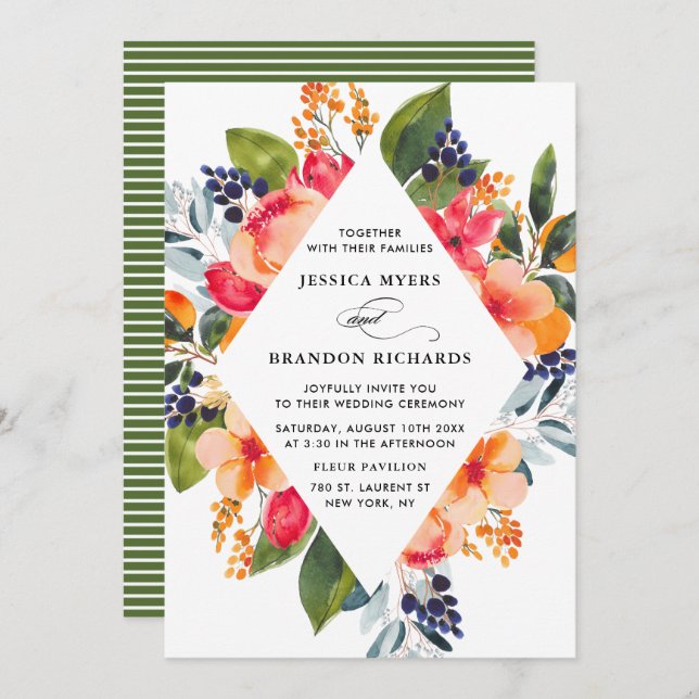 Convite Para Casamento Botânico De Laranjas Aquáti (Frente/Verso)