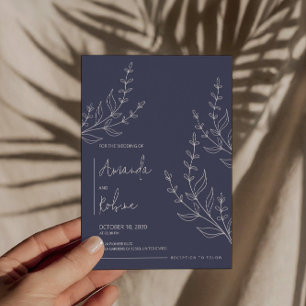 Convite para Casamento Botânico de Marinho Minimal