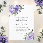 Convite para Casamento Botânico de Rosas Roxos Dus<br><div class="desc">Estes convites de casamento apresentam design floral de aquarela com rosas roxos empoeirados com folhagem de folha de eucalipto. Personalize-os com o seu texto. A suíte de casamento e os produtos de recepção também estão disponíveis.</div>