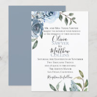 Convite para Casamento Botânico Dusty Blue