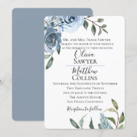 Convite para Casamento Botânico Dusty Blue