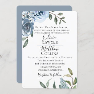 Convite para Casamento Botânico Dusty Blue