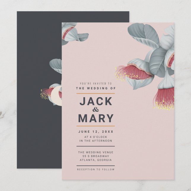 Convite Para Casamento Botânico Minimalista (Frente/Verso)