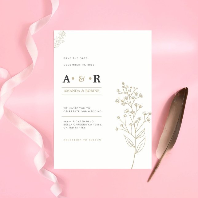 Convite Para Casamento Botânico Minimalista (Criador carregado)