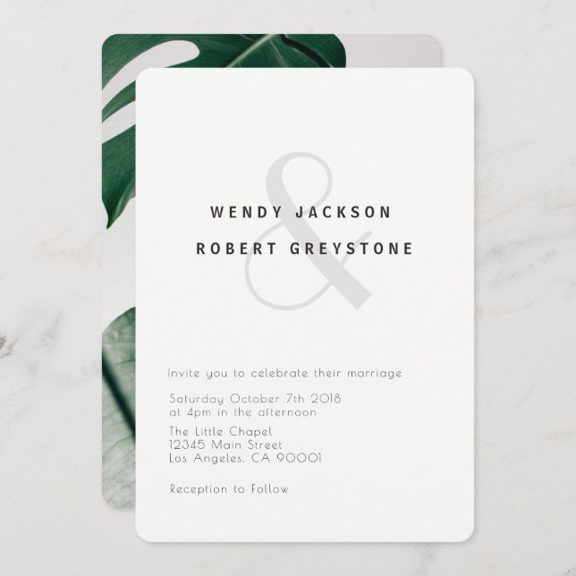 Convite Para Casamento Botânico Moderno (Frente/Verso)