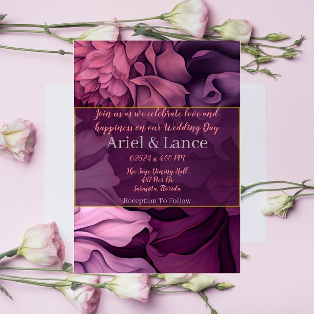 Convite Para Casamento Botânico Púrpura, Rosa Flor (Criador carregado)