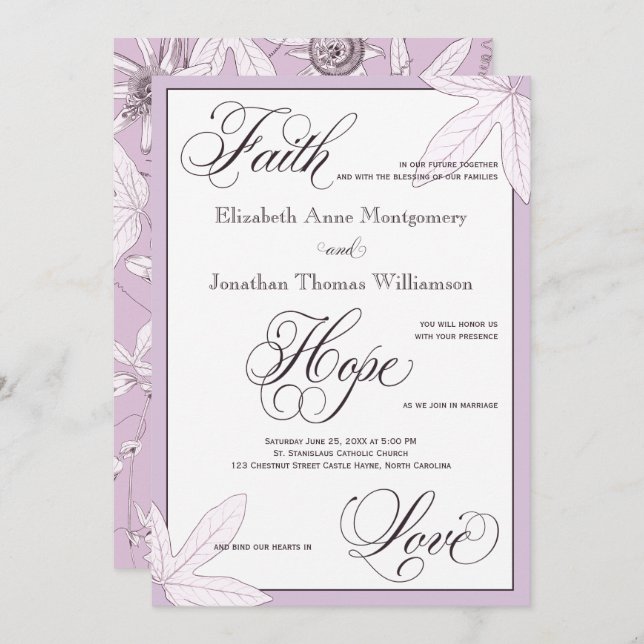 Convite para Casamento Botânico Roxo (Frente/Verso)