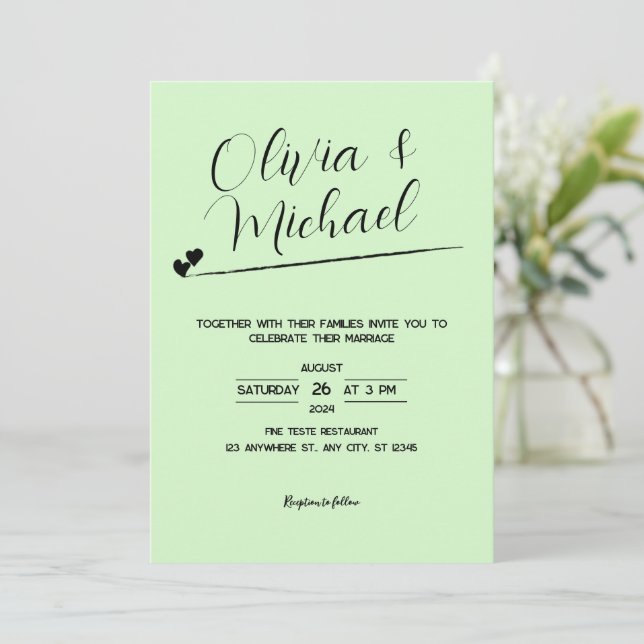 Convite para Casamento Botânico Verde Pastel (Em pé/Frente)