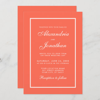 Convite para Casamento Branca e Coral Elegante Mod