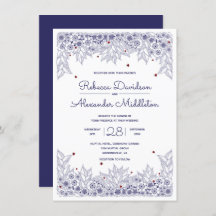 Convite para Casamento Branco Azul Elegante